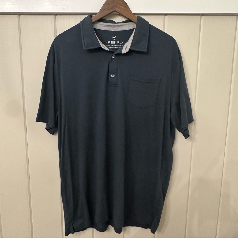 Men’s Free Fly Apparel Dark Blue Polo Shirt, Size 2XL, EUC
